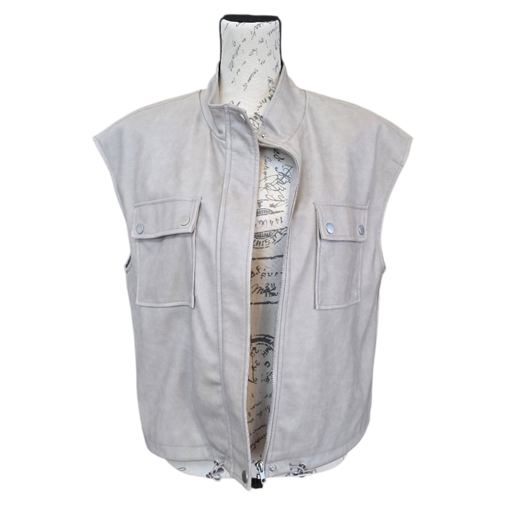Bagatelle Collection Grayish Taupe Faux Leather Zip Up Vest L
